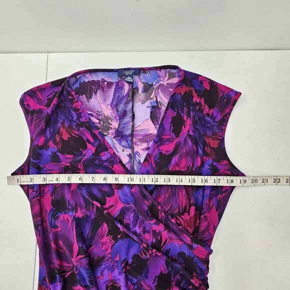 Chaps Sheath Dress Womens Large Purple Floral Faux Wrap Bodycon Ruched Surplice - Picture 6 of 11